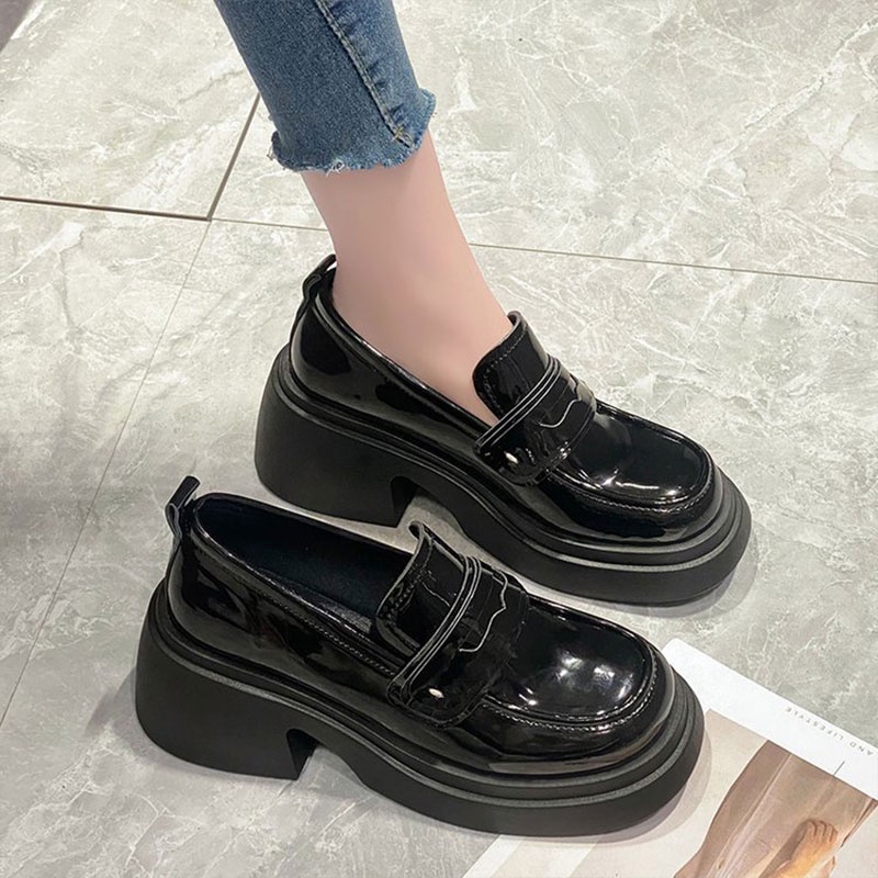 Qiayiluo Giày Mary Jane Da Đế Dày Chống Trượt Phong Cách Anh Quốc Cho Nữ