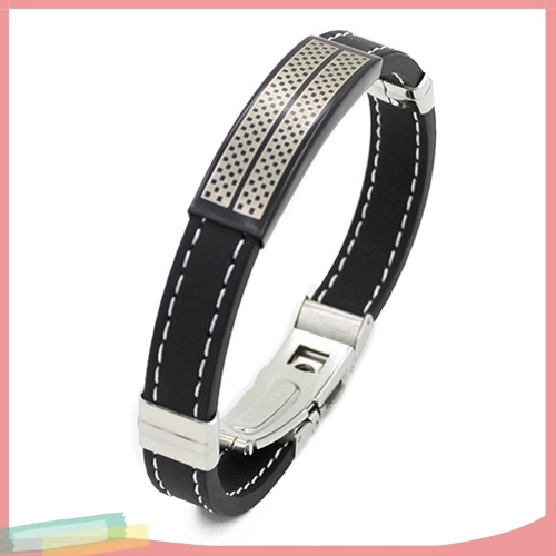 Vòng Tay Cao Su Màu Trơn Khóa Inox Cá Tính Cho Nam