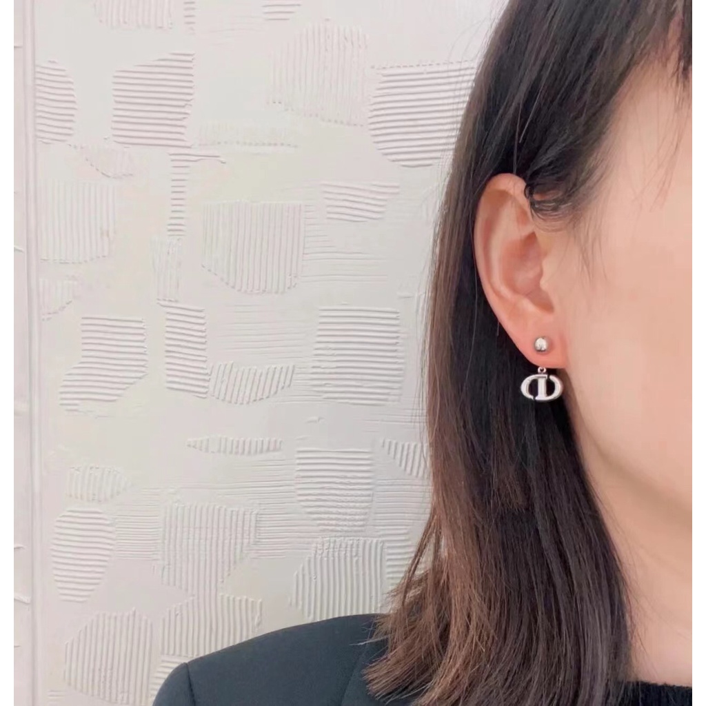 Bông Tai Mạ Bạc 925 Hình Chữ D Màu Trắng / Vàng Đồng Thời Trang 2023