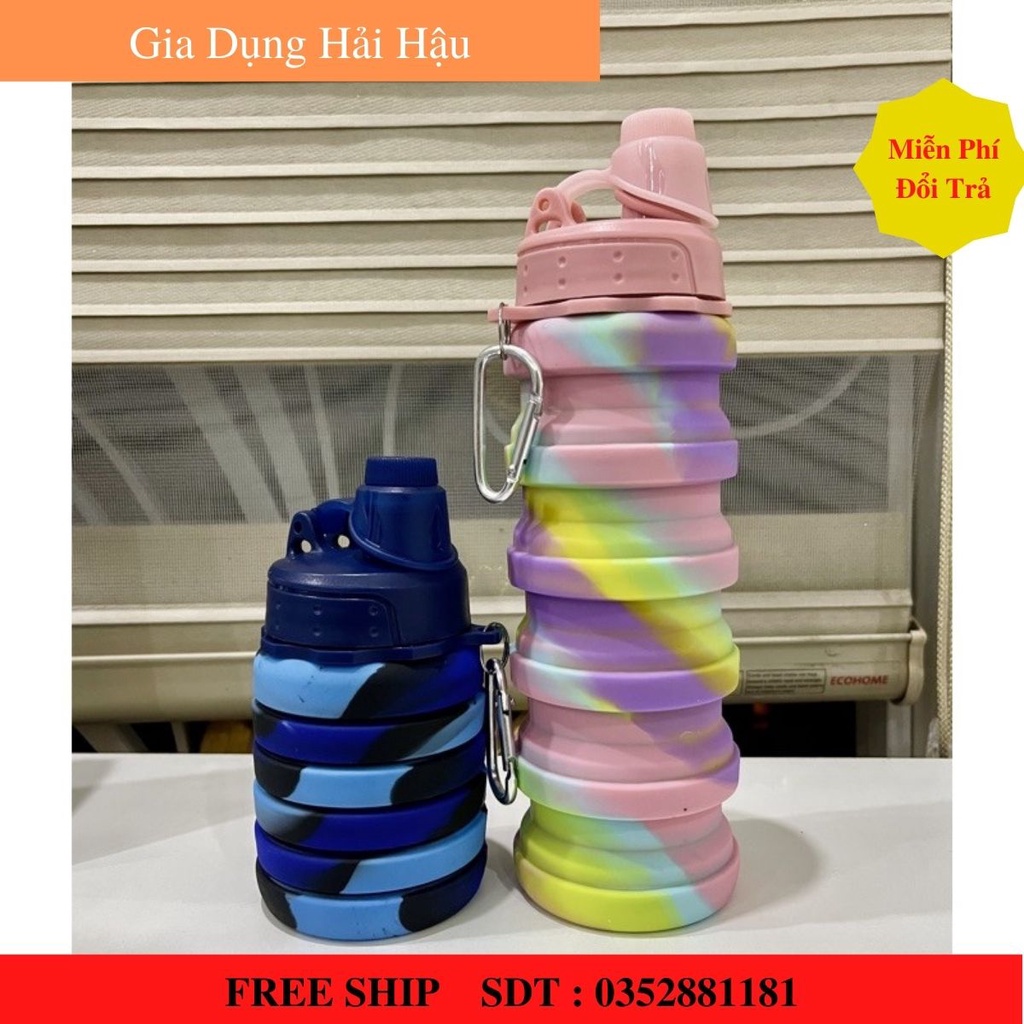 Bình nước gấp gọn. Bình đựng nước gấp gọn Silicone dung tích 500ml