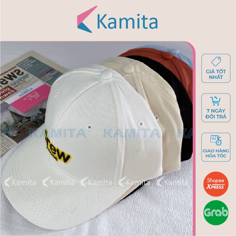 Mũ Lưỡi Trai, Nón Lưỡi Trai KAMITA Thêu Chữ Drew Nam Nữ Hàn Quốc, Nón Kết Đẹp Form Cứng Kaki Cao Cấp Chính Hãng KM27