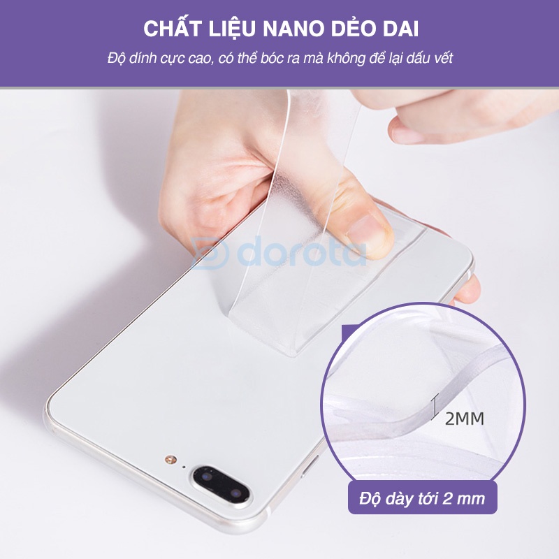 Băng dính 2 mặt siêu dính DOROTA tái sử dụng nhiều lần băng keo nano trong suốt dán tường loại dày AT305