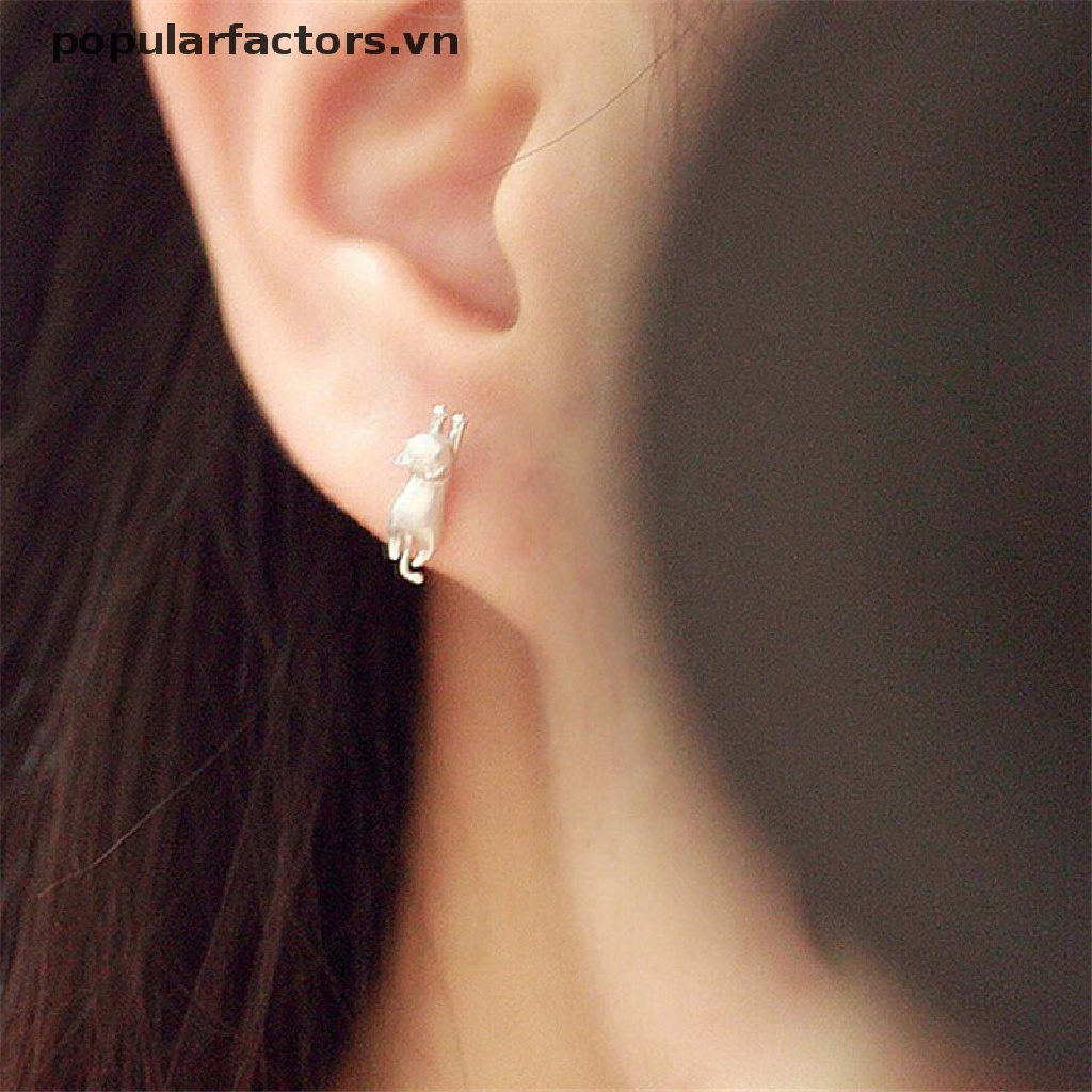 [Phổ Biến] Bông Tai Đinh Tán Mạ Bạc Hình Mèo Nhỏ Tinh Tế Thời Trang [VN]