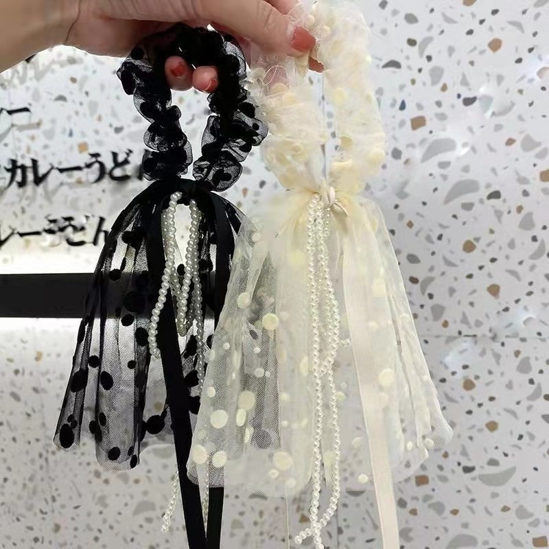 Dây Buộc Tóc Đính Ngọc Trai Và Nơ Phong Cách Hàn Quốc Cho Nữ