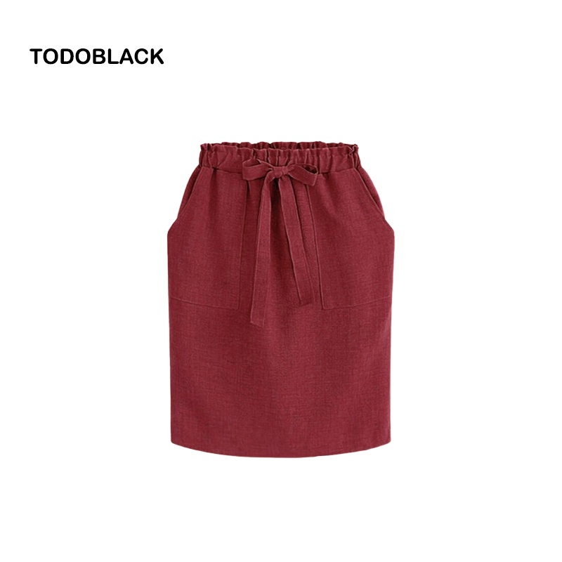 Chân váy TODOBLACK cotton lưng thun đính nơ thời trang xuân hè dành cho nữ