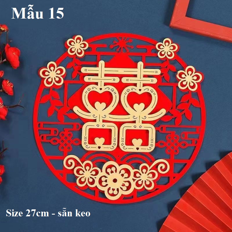 Decal hỷ tròn trang trí vật dụng ngày cưới
