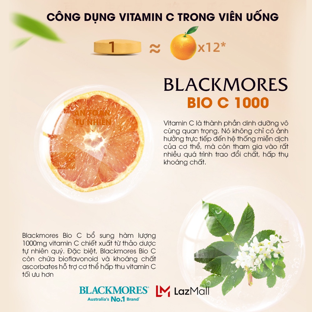 Viên uống bổ sung vitamin C Blackmores BioC 1000mg Úc 62 viên, tăng cường đề kháng, giúp sáng da, đẹp da