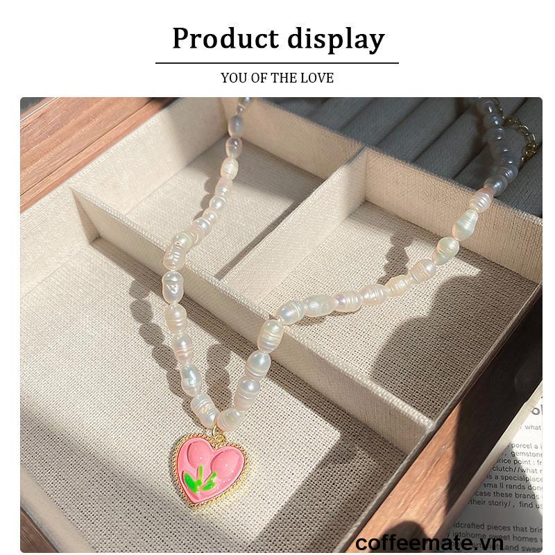 【coffeemate】⚡ Vòng cổ Hình Hoa Tulip Đính Ngọc Trai Nhân Tạo Thời Trang