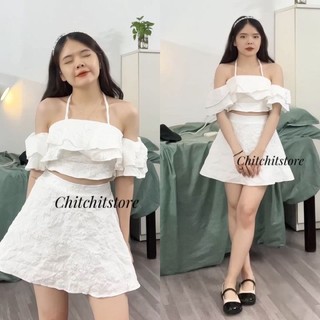 Set trễ vai cổ yếm trắng - Chitchitstore