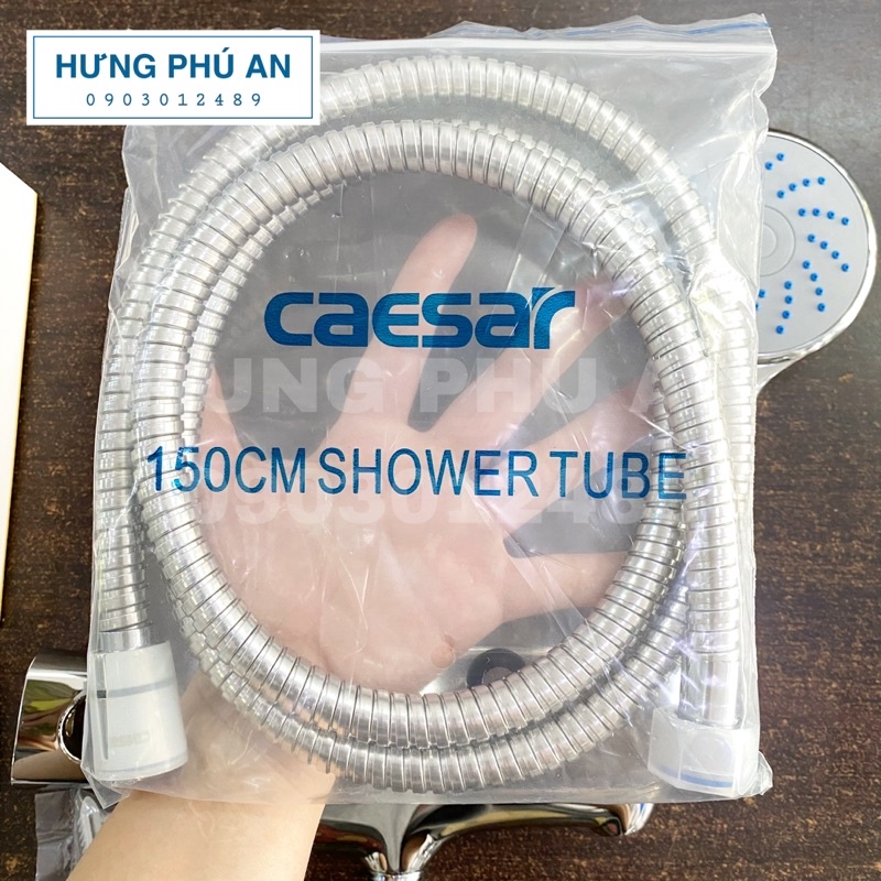 Bộ phụ kiện sen tắm inox Caesar: dây sen dài 1m5, tay sen, gác sen - chính hãng