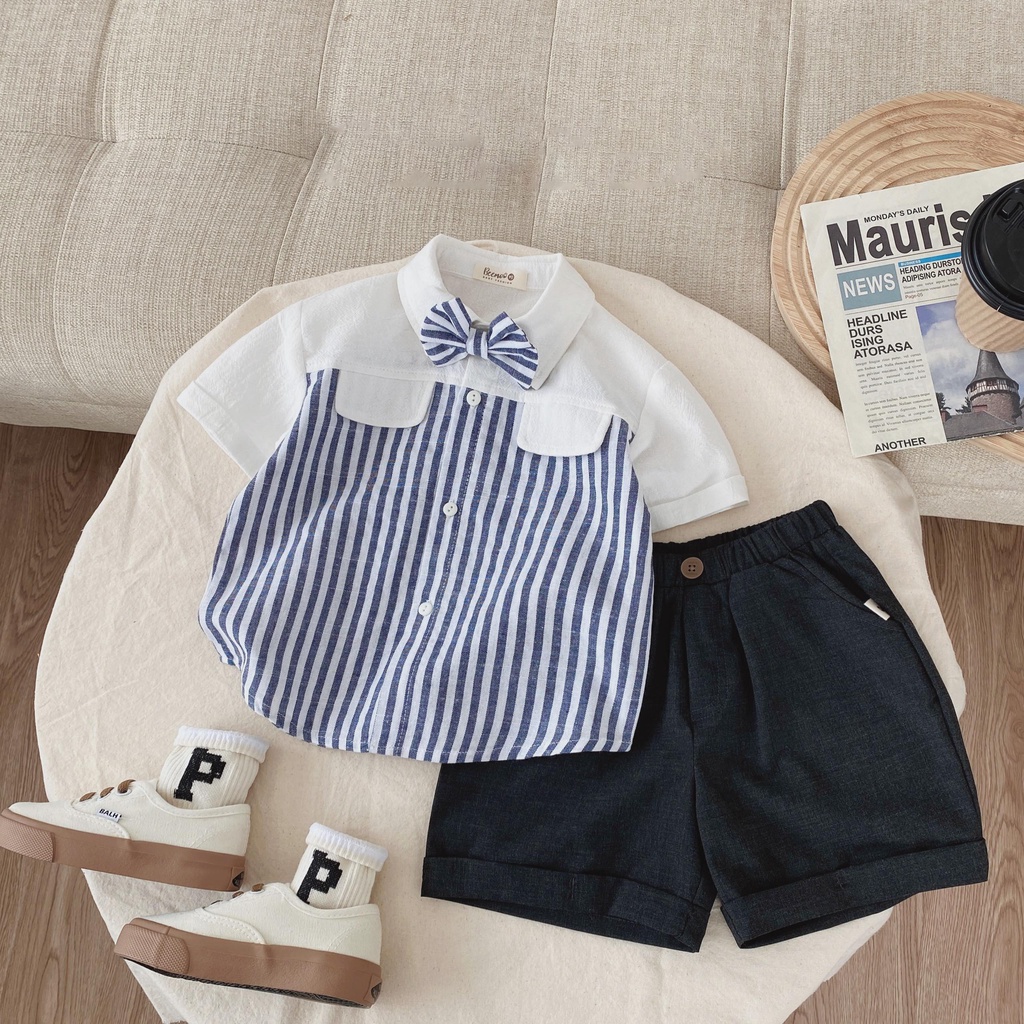 Set áo sơ mi bé trai tay ngắn quần đùi MINTSCLOSET Mint's Closet đồ công tử cho bé 1 2 3 4 5 6 tuổi - TN3110