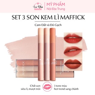 Set 3 son kem lì nội địa trung Maffick Strawberry Velvet, set 2 màu cam đỏ A/B hot trends lâu trôi, dưỡng môi mềm mịn.