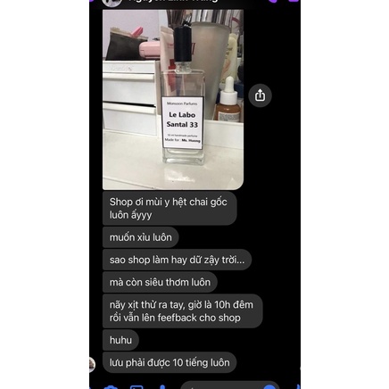 Nước hoa Nam Nữ  Le Labo Santal 33 EDP cao cấp Monsoon thơm lâu hương gỗ sang trọng gợi cảm tinh tế