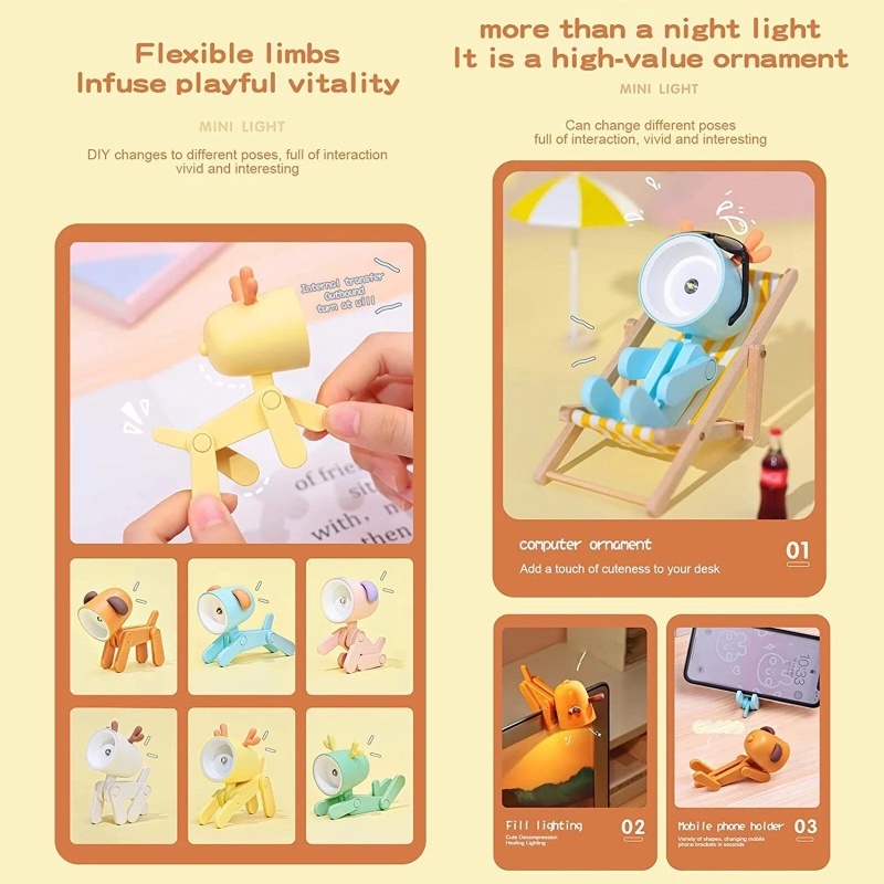 Đèn LED Đọc Sách Để Bàn Chạy Bằng Pin Hình Chú Hươu Dễ Thương Đa Năng
