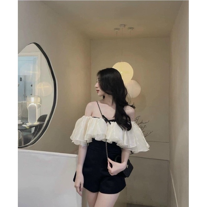 Jum Đùi Trễ Vai Dây Thắt Nơ Tơ Óng Tapta Lưng Thun