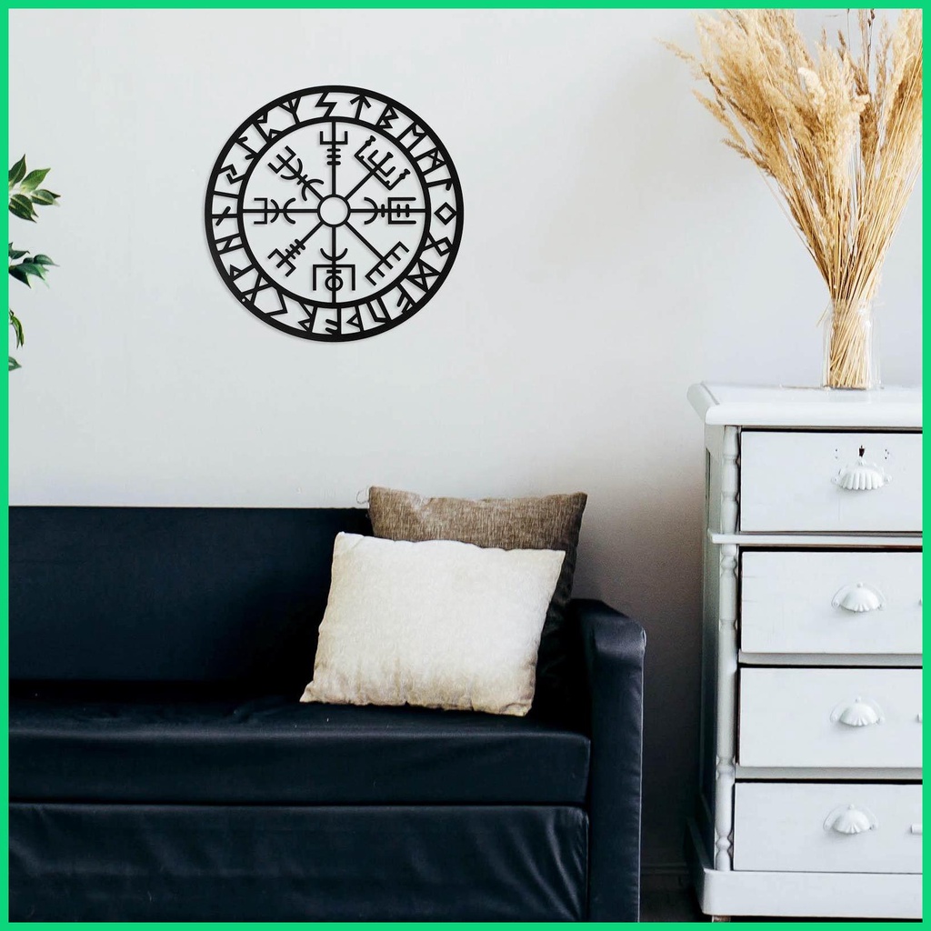 Biểu Tượng Vegvisir Rune Bằng Kim Loại Màu Đen Treo Tường Trang Trí