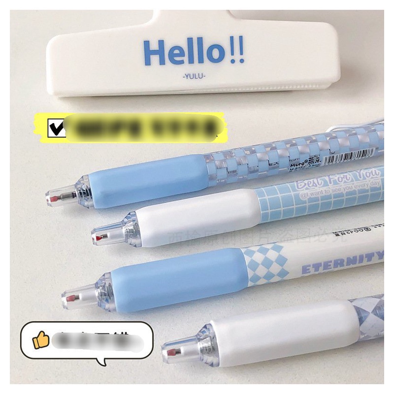Bút Gel Bấm Mura White Blue M8152 Vỏ Xanh Thiết Kế Đơn Giản Mực Đen, Ngòi 0.5mm