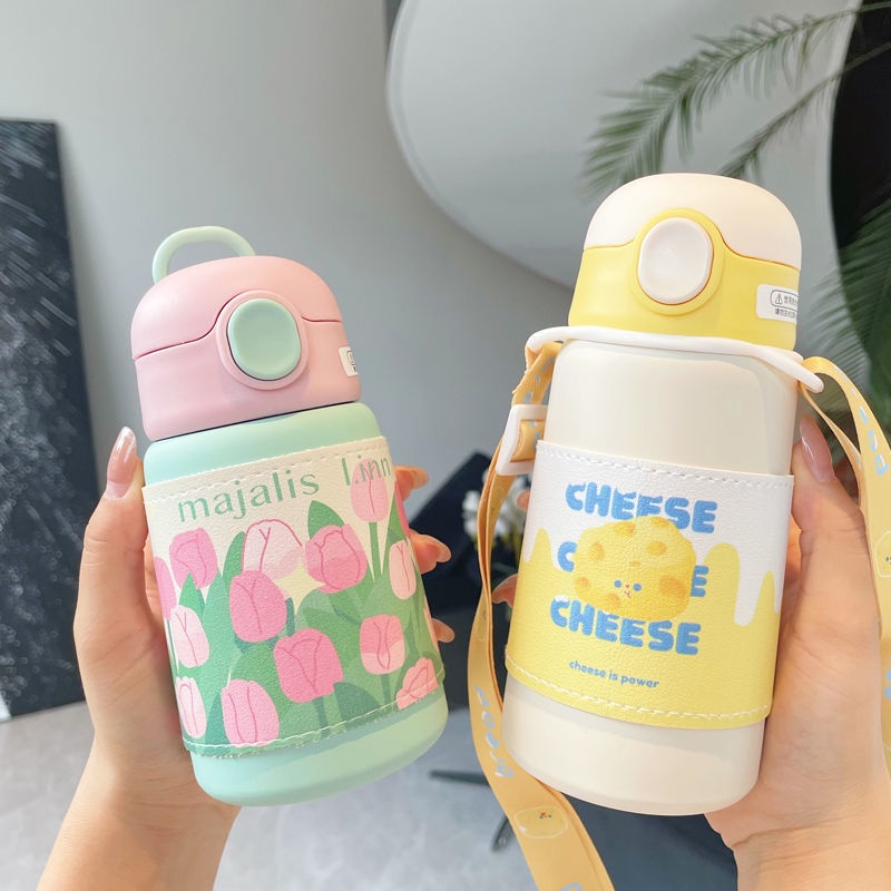 Bình Nước Giữ Nhiệt Bằng Thép Không Gỉ 304 Thiết Kế Dễ Thương Phong Cách Hàn Quốc