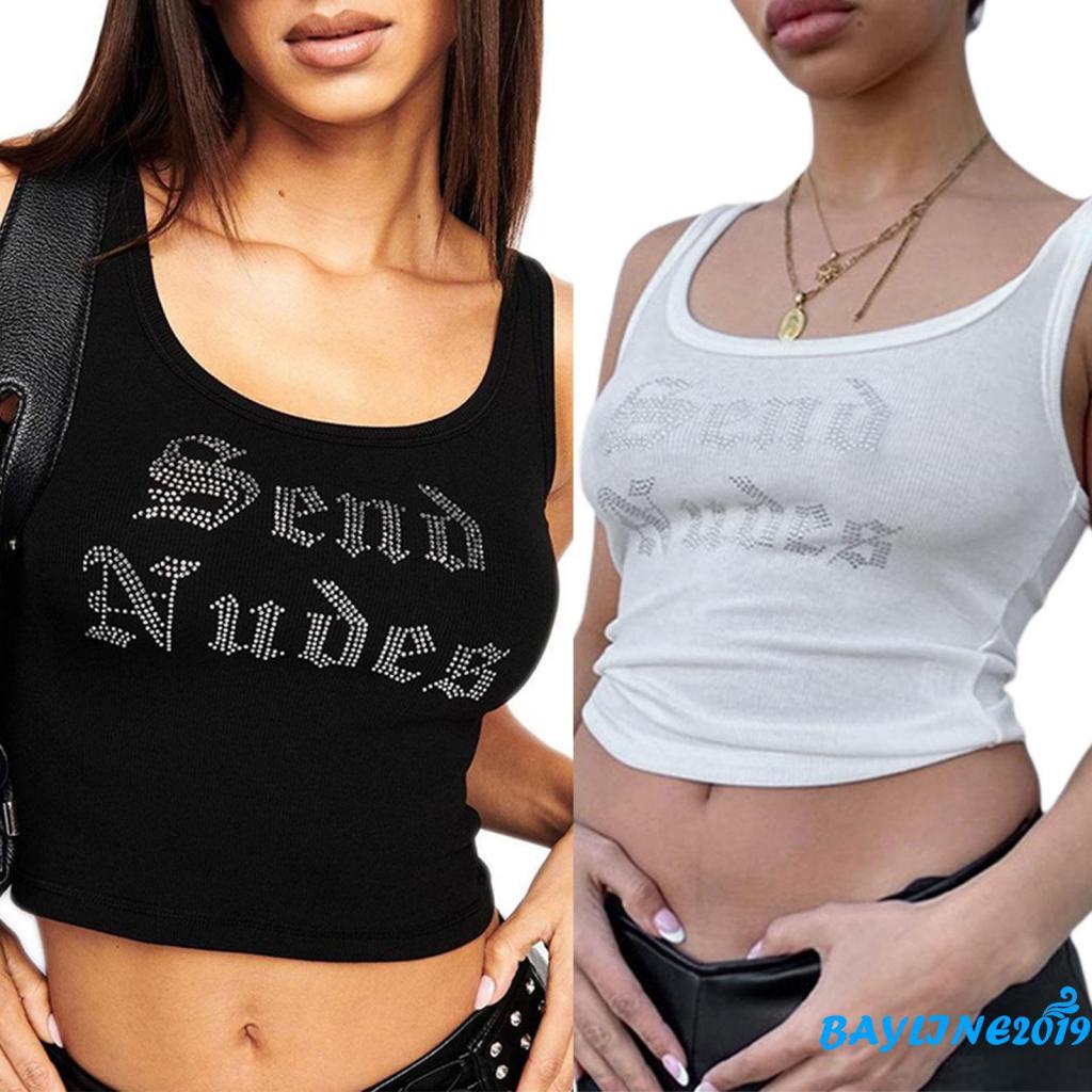 Áo Lửng Không Tay Cổ Chữ U Đính Đá Thời Trang Cho Nữ