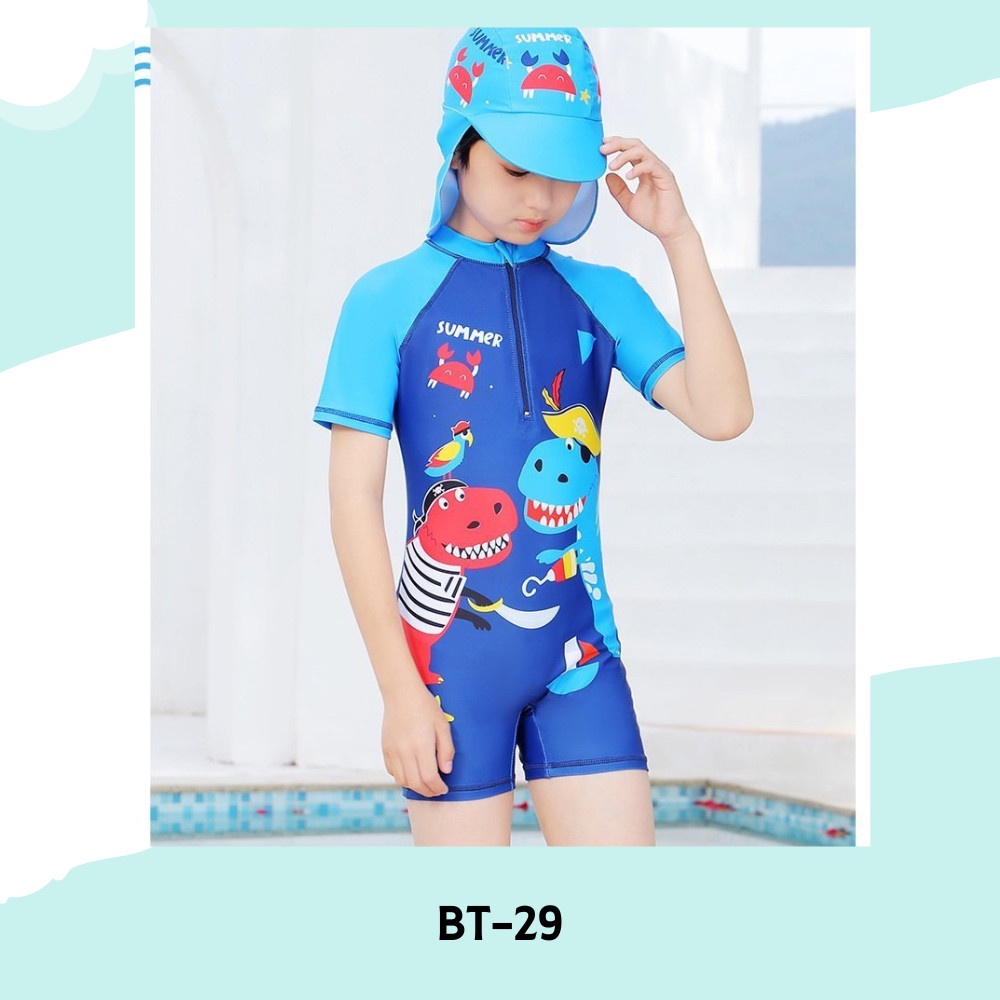 [20-45KG] Đồ Bơi Liền Thân Bé Trai Size To Cao Cấp (Kèm mũ)