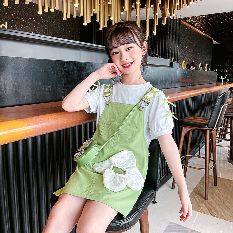 Planet Set Áo Thun Tay Ngắn + Quần Yếm Họa Tiết Hoạt Hình Phong Cách Hàn Quốc Cho Bé Gái