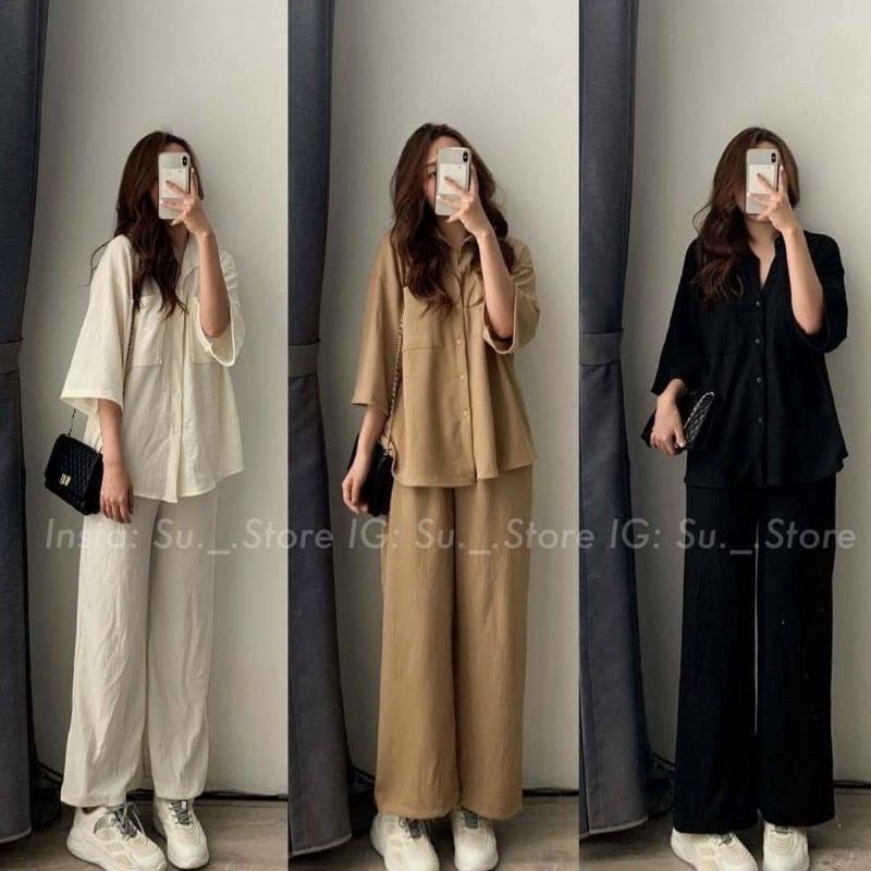 bộ đũi tay lỡ quần suông 3 màu cho nữ