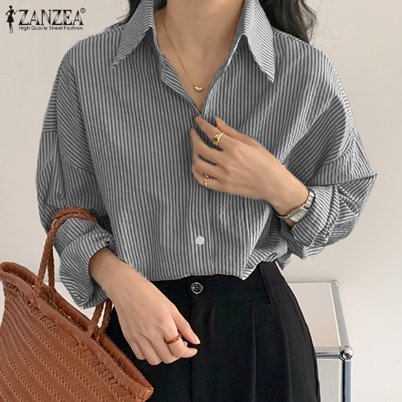 Áo sơ mi ZANZEA tay dài họa tiết sọc thời trang cho nữ
