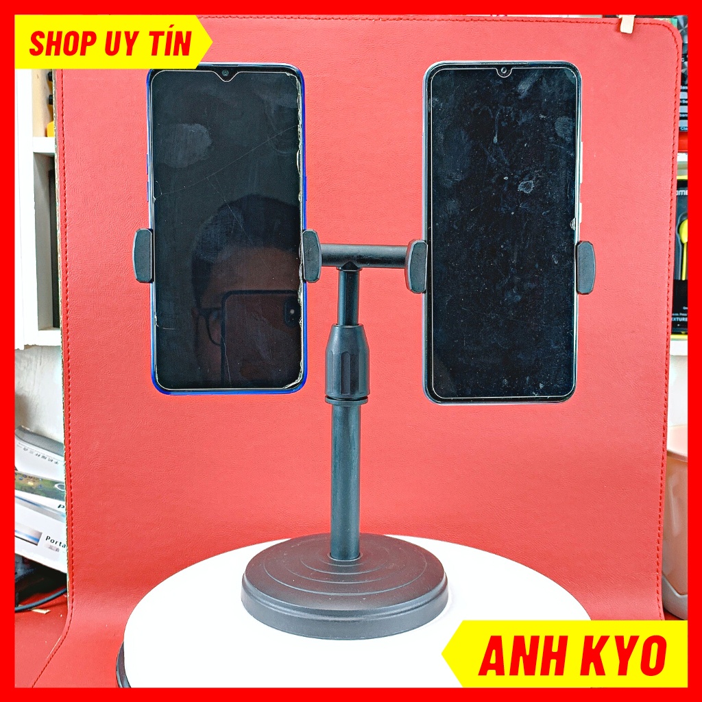 Giá Đỡ 2 Điện Thoại, Kẹp Điện Thoại Đôi Bằng Nhựa Cao Cấp Nâng Cao Hạ Thấp Tùy Ý Xoay 360 Độ