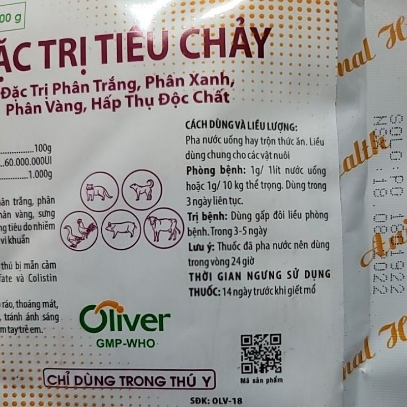 ĐẶC TRỊ TIÊU CHẢY 100g, hỗ trợ phân trắng, phân xanh, phân vàng, hấp thu độc chất ở vật nuôi