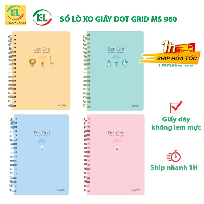 Sổ Dot Grid B5, sổ lò xo, vở may dán gáy Klong cho học sinh nhiều mẫu