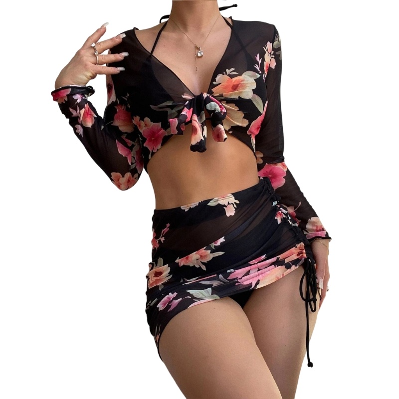 Bộ Đồ Bơi Bikini 3 Mảnh Gồm Áo Hai Dây Và Quần Lót Lọt Khe Và Áo Ngực Dành Cho Bạn Nữ