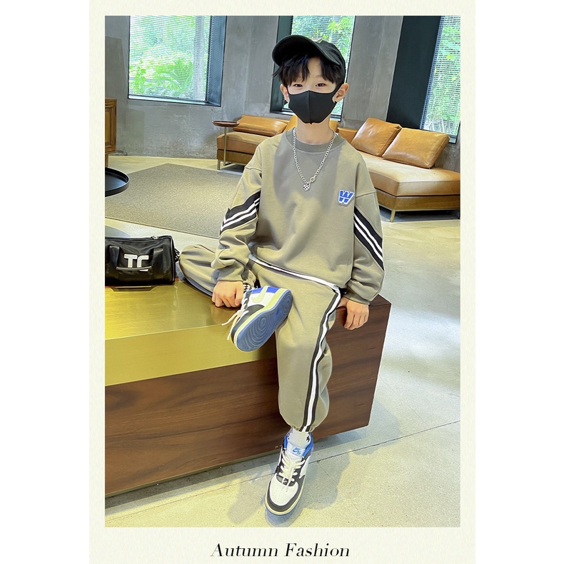 YAOEENH Bộ Áo Khoác Tay Dài + Quần Dài Dáng Rộng Phong Cách Thể Thao Thời Trang Mùa Thu Cho Bé Trai 120-170cm