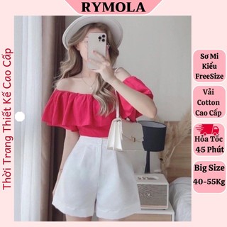 Áo Bẹt Vai RYMOLA Tay Bèo Tiểu Thư Dễ thương Phong cách Hàn Quốc