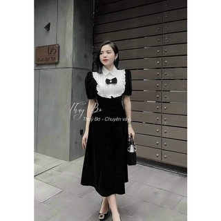 Váy nhung dáng dài tay lỡ dự tiệc sang trọng 2 màu đỏ và đen Linhnastore