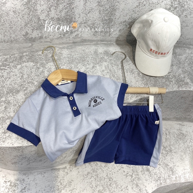 Bộ short POLO xanh trắng xuất hàn bé trai