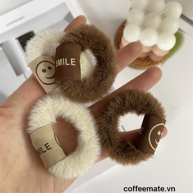 【coffeemate】⚡Dây Buộc Tóc Lông Mịn Mẫu Mặt Cười Thời Trang Mùa Đông Mới Của Hàn Quốc Dễ Thương