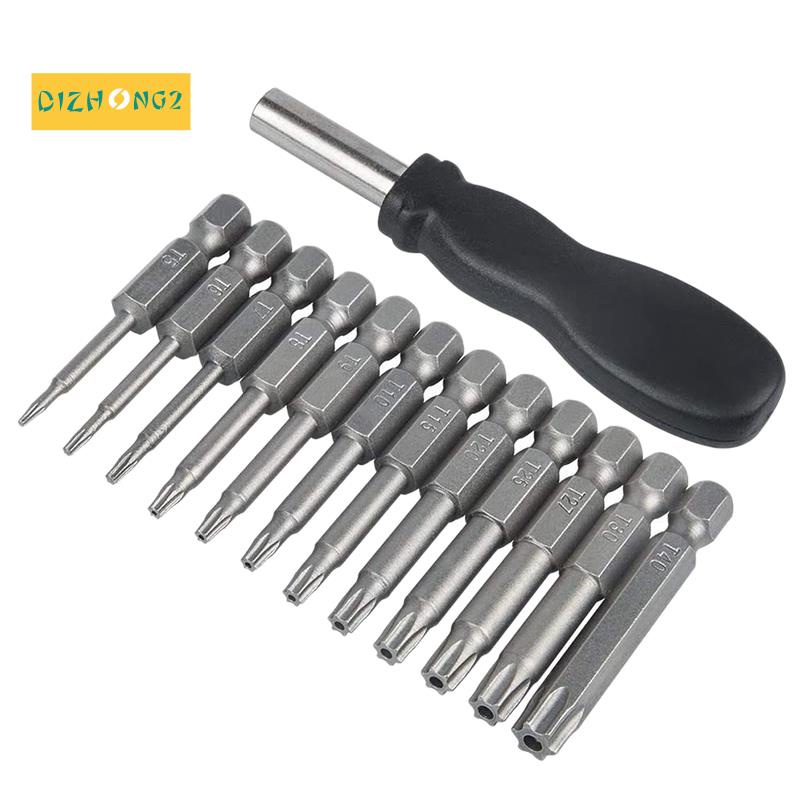 Bộ 12 Đầu Tua Vít Torx 1 / 4 Inch T5-T40 Kèm 1 Tay Cầm