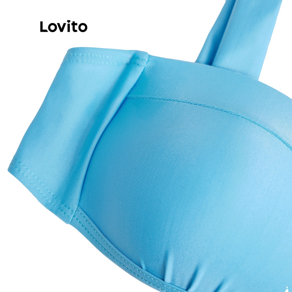 Bộ bikini Lovito màu trơn có gọng cắt xẻ sexy dành cho nữ L38AD026 (xanh dương)