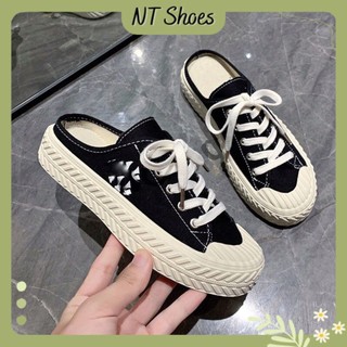 Giày sục đạp gót thể thao nữ vải canvas thêu chữ NY đế cao dáng basic S04_NT Shoes