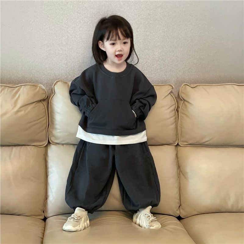 Set Áo Hoodie Giả Hai Lớp Kèm Quần Dài Phong Cách Hàn Quốc Cho Bé