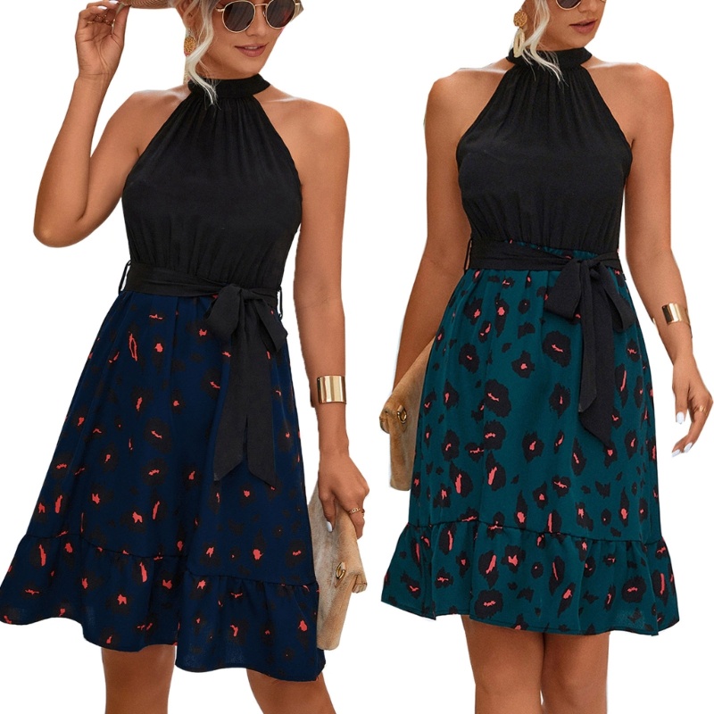 Đầm Xòe Cộc Tay Có Diềm Xếp Nếp Và Thắt Lưng In Họa Tiết Da Báo Cho Nữ