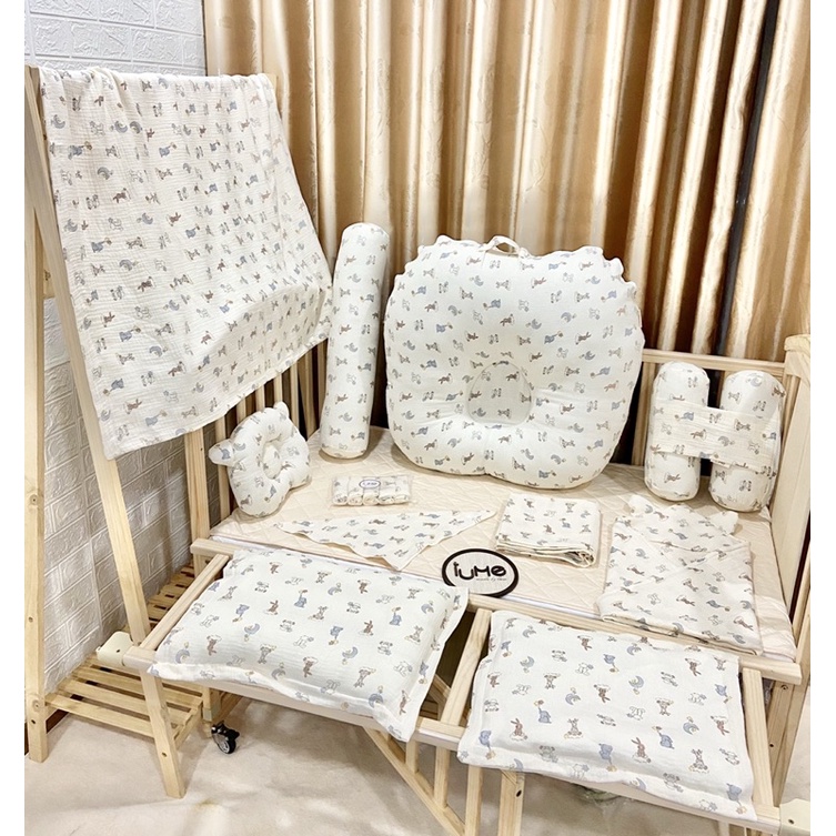 Set chăn ga gối xô muslin cao cấp IUME Kids hoạ tiết voi hươu