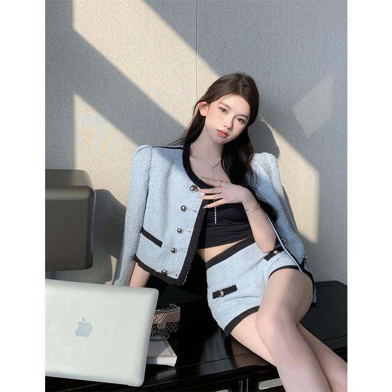 Bộ Áo Khoác Cardigan + Quần Short Thời Trang Vintage Thanh Lịch Cho Nữ