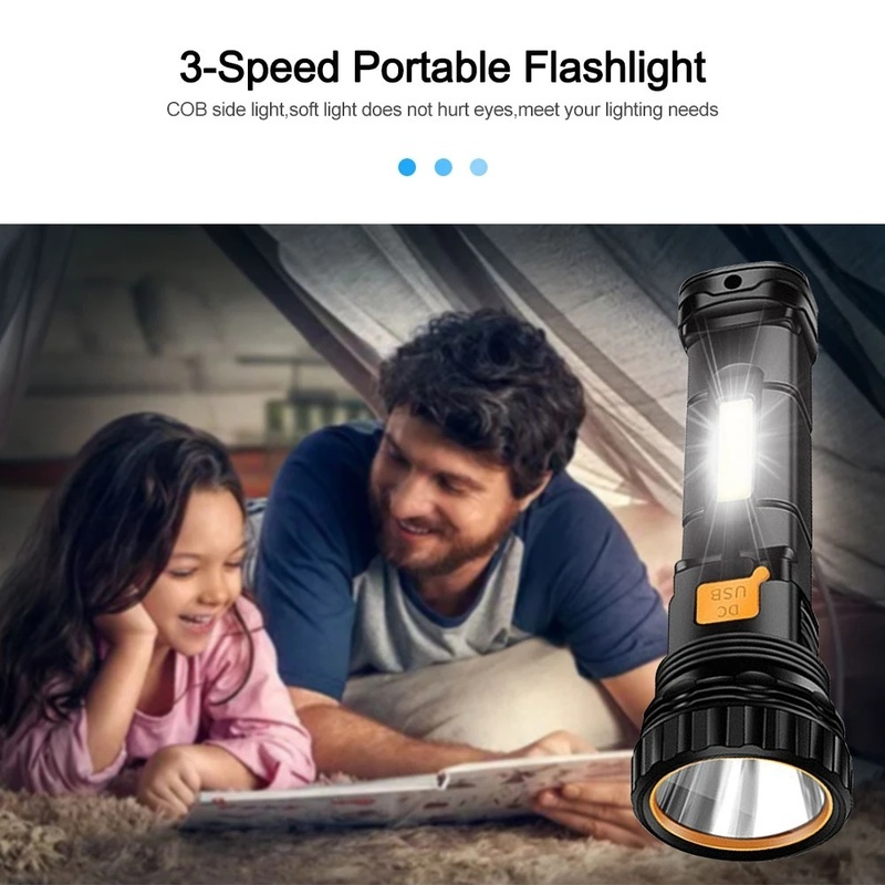 Đèn Pin Năng Lượng Mặt Trời COB Cầm Tay 3 Chế Độ Sáng Cao Lumen Chống Nước Có Thể Sạc Lại Dùng Cho Leo Núi / Cắm Trại