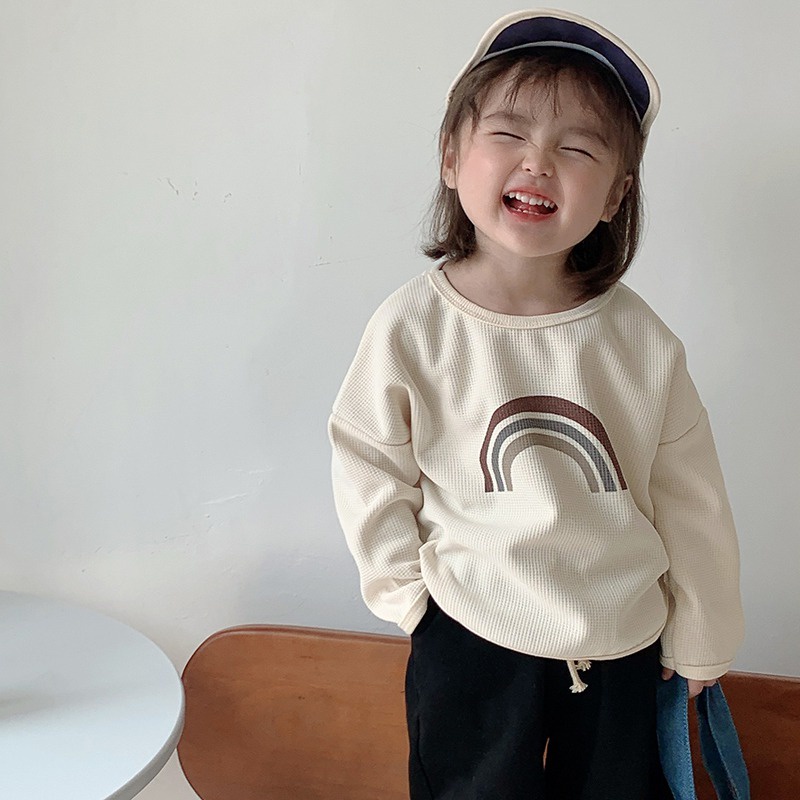 Se7en Áo Sơ Mi Dài Tay Giản Dị In Cầu Vồng Mùa Thu Cho Bé Gái