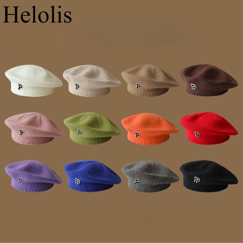 Mũ Beret Len Dệt Kim In Chữ P Label Cá Tính