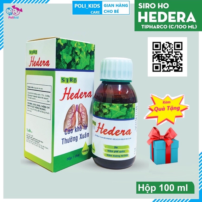 Polikid | Siro ho Hedera (chai 100ml) - Thảo dược lá thường xuân, bổ phế, giảm ho, loãng đờm cho bé