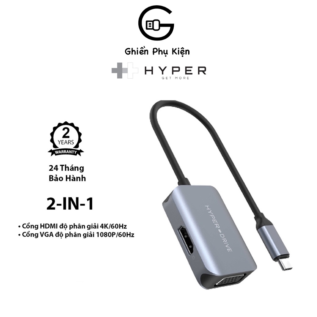 Cổng Chuyển HyperDrive 2 IN 1 HDMI/VGA 4K - Hàng Chính Hãng