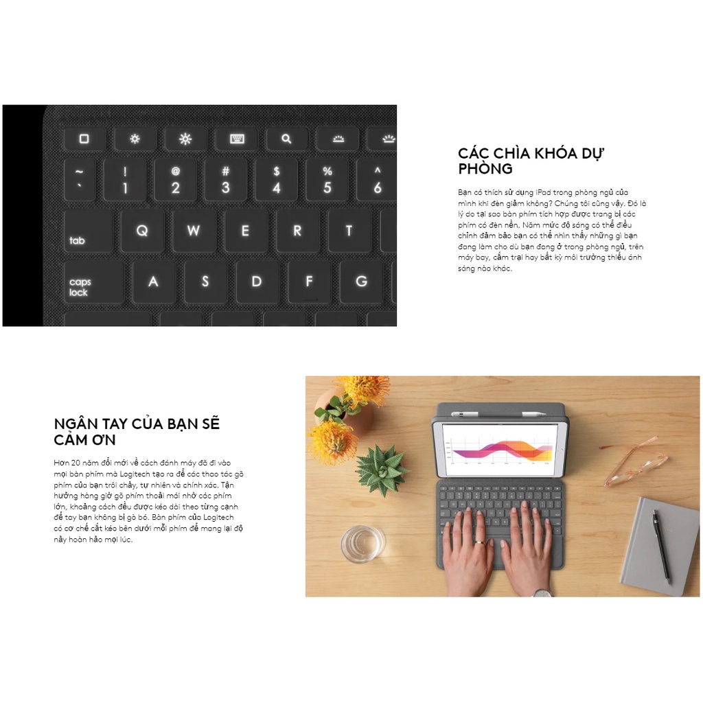 Logitech Combo Touch for iPad Gen 7, 8 & 9 Bao da kèm bàn phím - Bảo hành 12 tháng