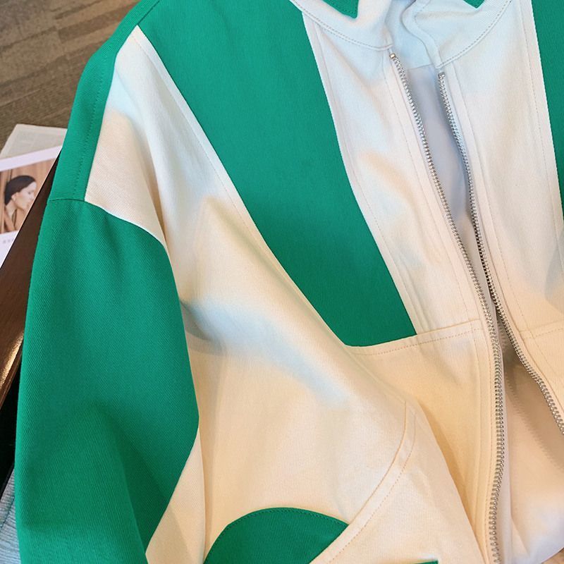 Áo Khoác Bóng Chày Thêu Chữ Màu Sắc Tương Phản Phong Cách Retro Mỹ